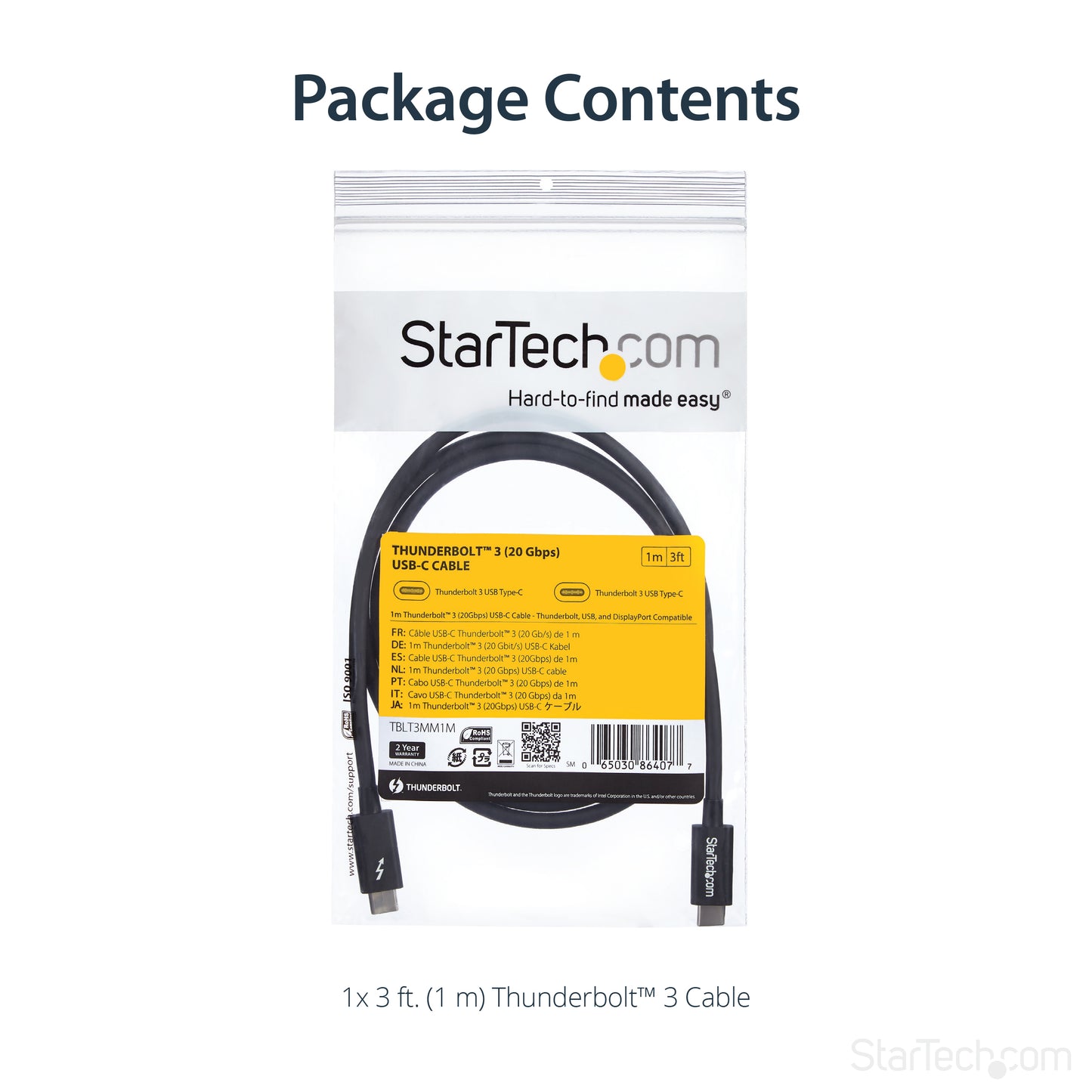 StarTech.com TBLT3MM1M Thunderbolt cable 39.4" (1 m) 20 Gbit/s Black