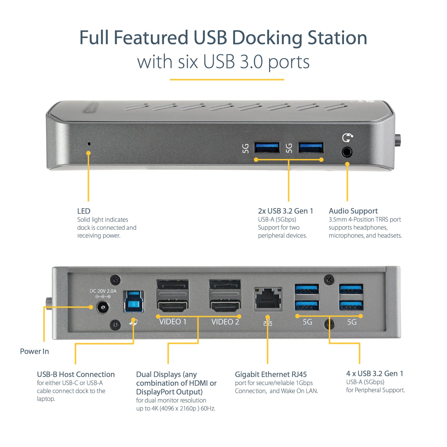 StarTech.com DK30A2DHU laptop dock/port replicator Wired USB 3.2 Gen 1 (3.1 Gen 1) Type-B Black, Gray