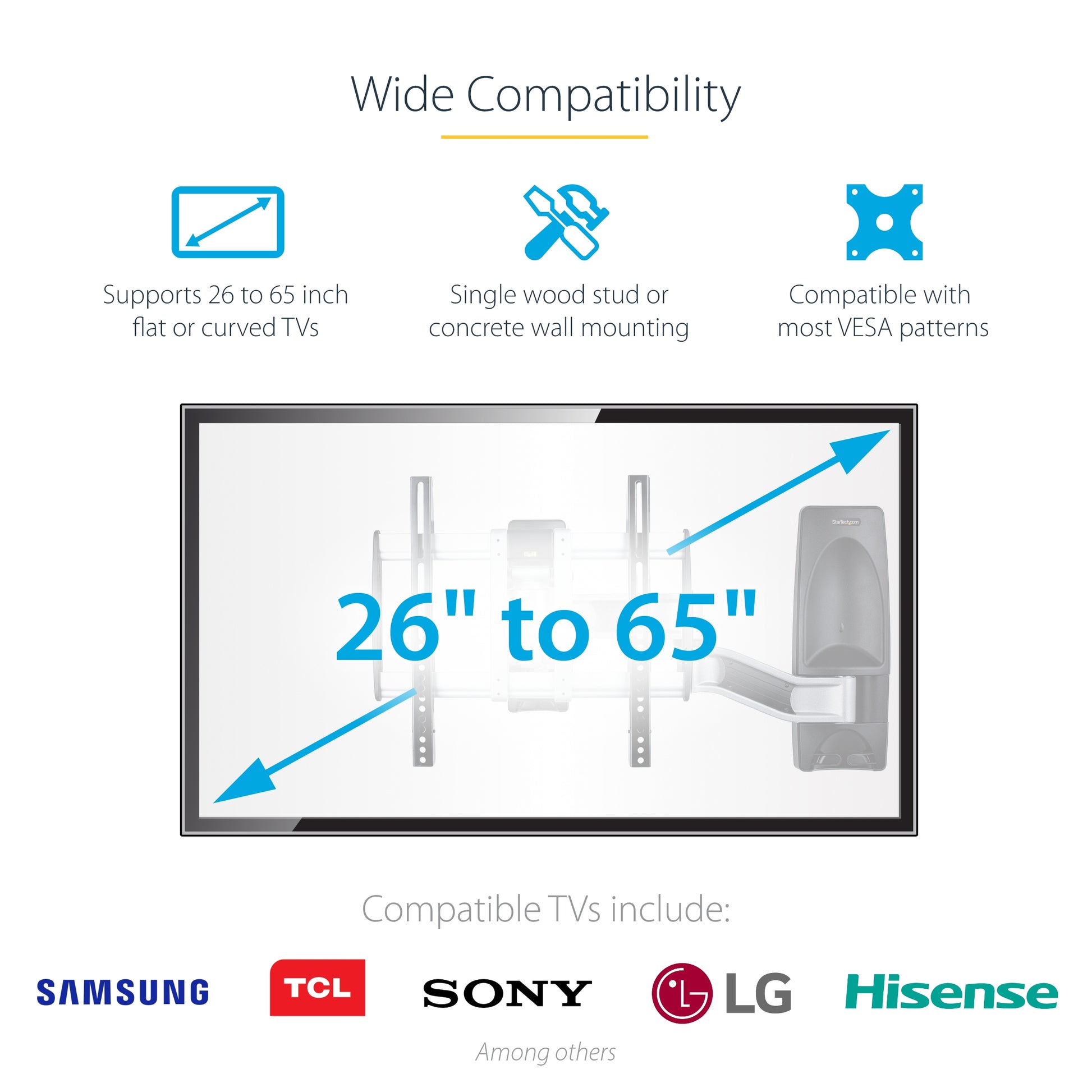 StarTech.com TV-WALL-MOUNT-65FS TV mount/stand 65" Black, Silver