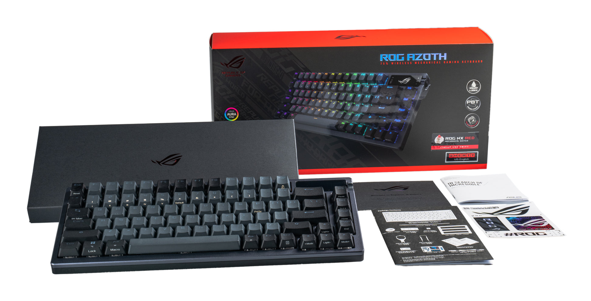 ASUS ROG AZOTH keyboard Gaming USB + RF Wireless + Bluetooth QWERTY US English Black