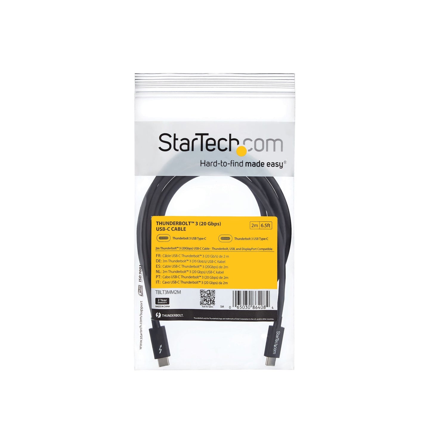 StarTech.com TBLT3MM2M Thunderbolt cable 78.7" (2 m) 20 Gbit/s Black