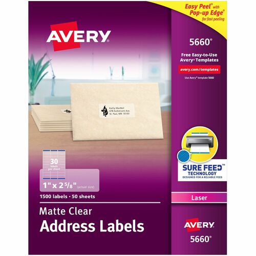 Avery  Laser Labels, Address, 1"x2-5/8", 1500/BX, Matte CL