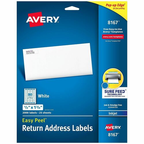 Avery  Inkjet Labels, Mailing, 1-3/4"x1/2", 2000/PK, White