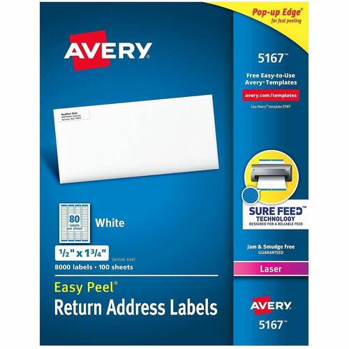 Avery  Laser Labels, Mailing, 1/2"x1-3/4", 8000/BX White