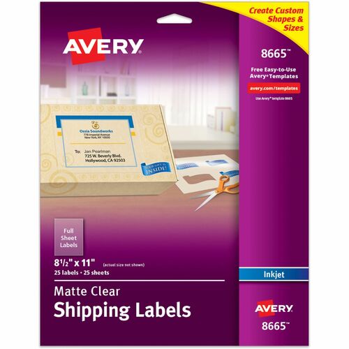 Avery  Inkjet Mailing Labels, Full Sheet, 8-1/2"x11", 25/PK, Clear