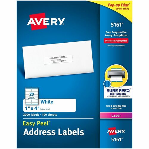 Avery  Laser Labels, Mailing,1"x4", 2000/BX, White