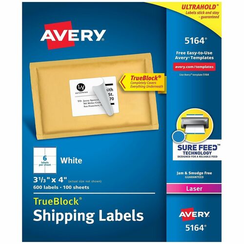 Avery  Laser Labels, Mailing, Permanent, 3-1/3"x4", 600/BX, White