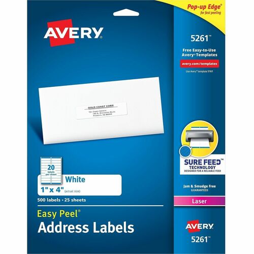 Avery  Laser Labels, Mailing, 1"x4", 500/PK, White