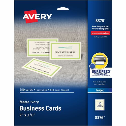 Avery  Business Cards, Inkjet, Matte, 2"x3-1/2", 250/PK, Ivory