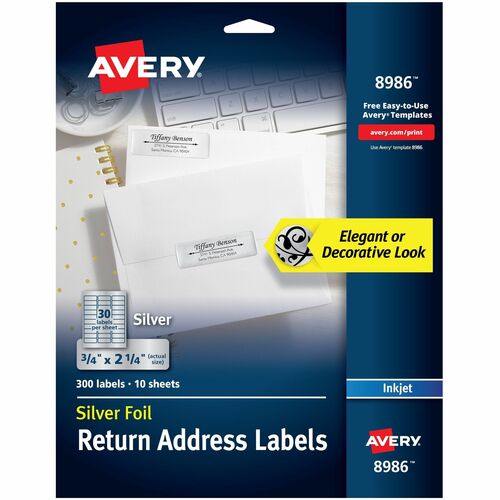 Avery  Inkjet Mailing Labels, 3/4"x2-1/4", 300/PK, Silver Foil