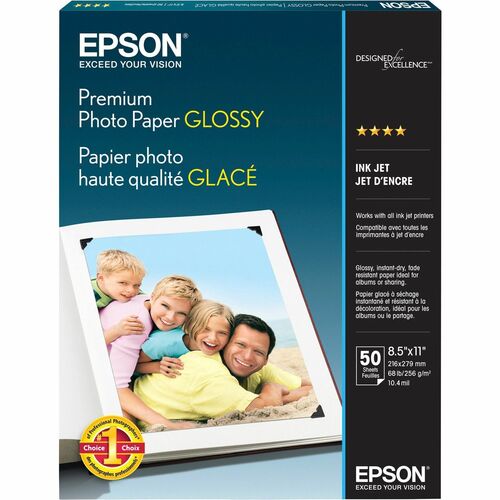 Epson  Premium Photo Paper, Glossy, 68 lb., 8-1/2"x11", 50/PK, WE-EPSS041667