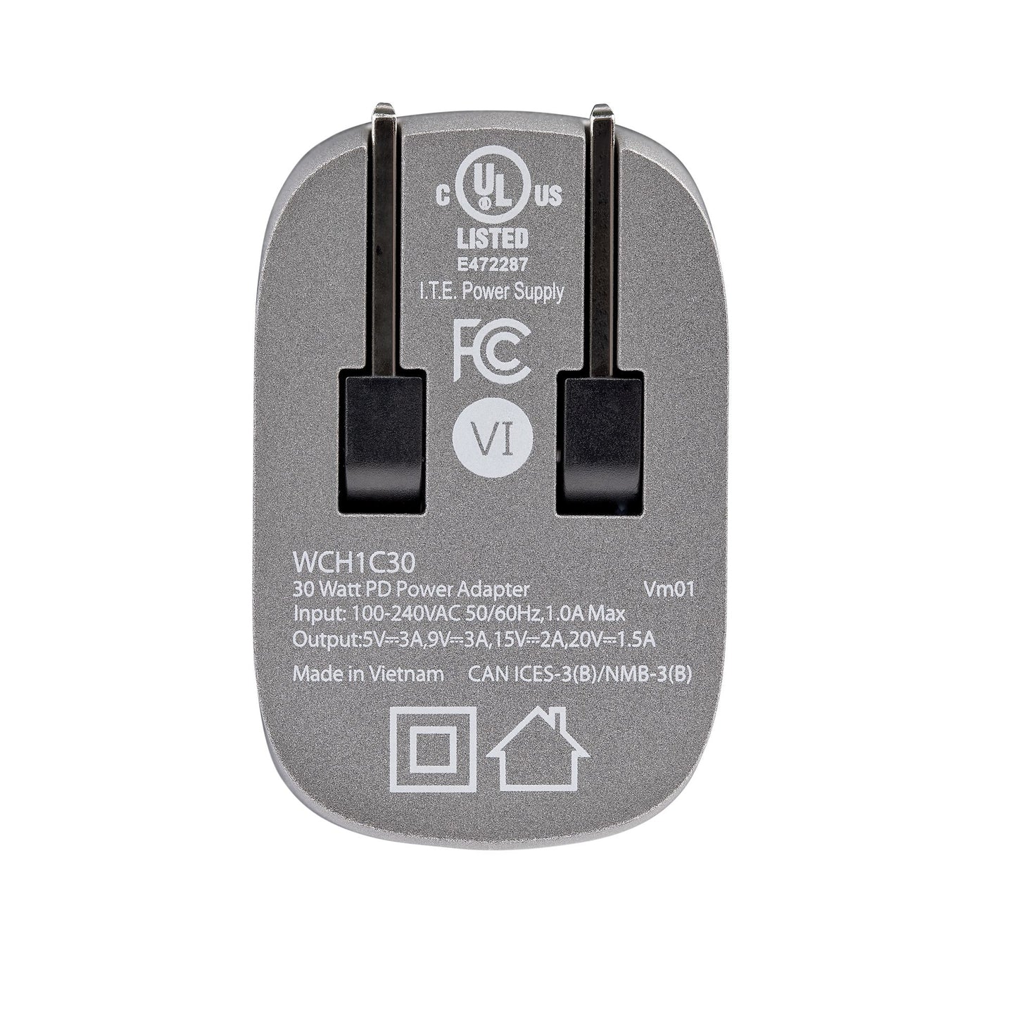 StarTech.com WCH1C30 mobile device charger Laptop, Smartphone, Tablet Black, Gray AC Fast charging Indoor