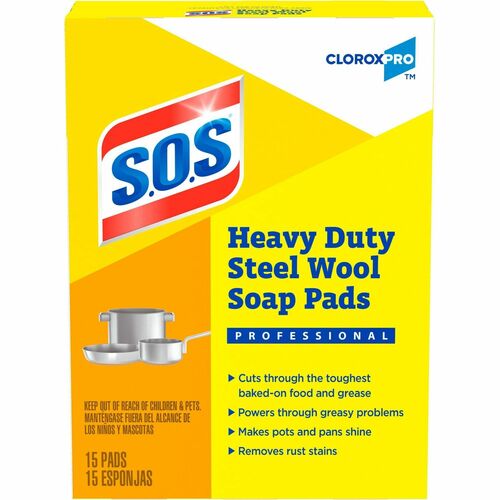Clorox Company  Scrub Pads w/Soap, Heavy-Duty, Steel Wool, 5"x4", 15/BX