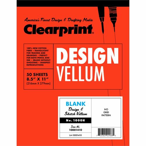 Clearprint  Vellum Pad, 50 Sheets, Acid-free, 8-1/2"x11", White