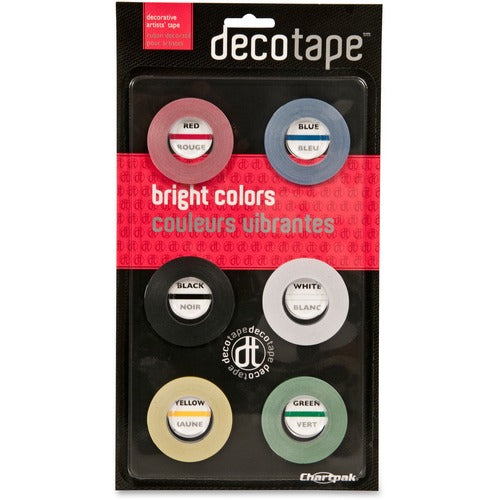 Chartpak  Decorative Tape, 1/8"x324"L, 6/PK, Assorted Bright