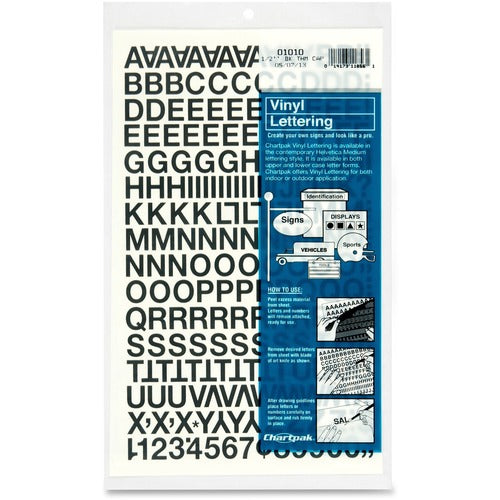 Chartpak  Letters/Numbers,Vinyl,12 Numbers,189 Letters,1/2", 201/PK,BK