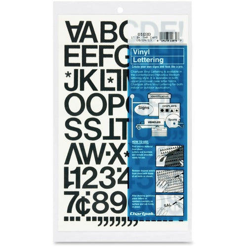Chartpak  Letters/Numbers,Vinyl,12 Numbers,76 Letters,1",88/PK,BK