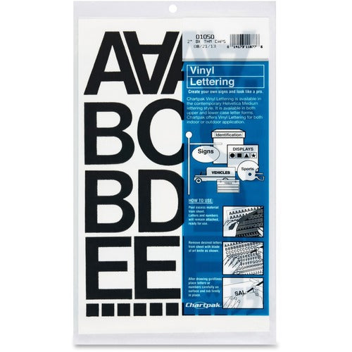 Chartpak  Letters/Numbers,Vinyl,10 Numbers,67 Letters,2",77/PK,BK