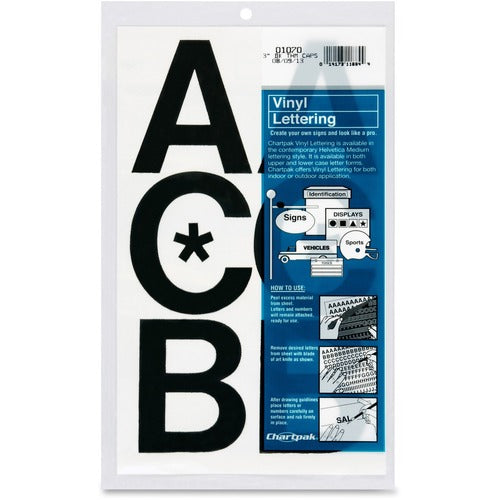 Chartpak  Letters, Uppercase, Vinyl, Adhesive, 3", 50/PK, Black
