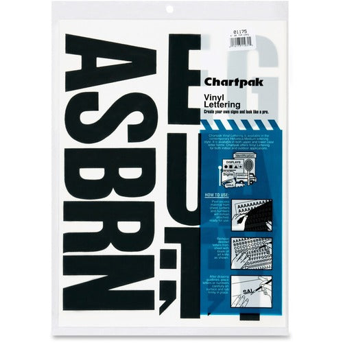 Chartpak  Letters, Uppercase, Vinyl, Adhesive, 4", 58/PK, Black