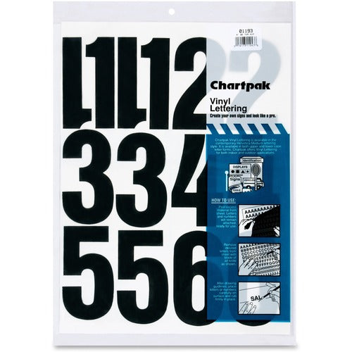 Chartpak  Numbers, Vinyl, Perm Adhesive, 4", 23/PK, Black