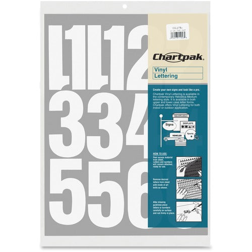 Chartpak  Numbers, Vinyl, Perm Adhesive, 4", White