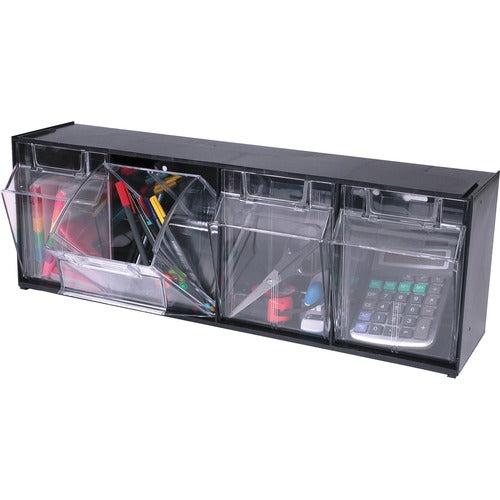 Deflecto  Interlocking Tilt Bin Sys.4 Bins,23-5/8"x6-5/8"x-1/8",BK