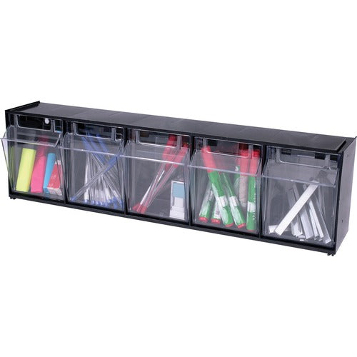 Deflecto  Interlocking Tilt Bin Sys.,5 Bins,23-5/8"x5-1/4"x6-1/2",BK