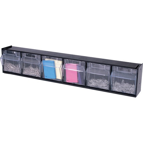 Deflecto  Interlocking Tilt Bin Sys., 6 Bins,23-5/8"x3-5/8"x4-1/2",BK