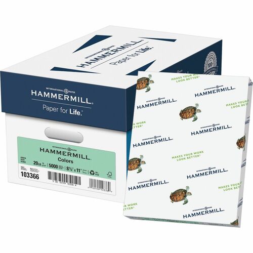 Hammermill  Copy Paper, 20 lb, 8-1/2"x11", 500/RM, Green-HAM103366
