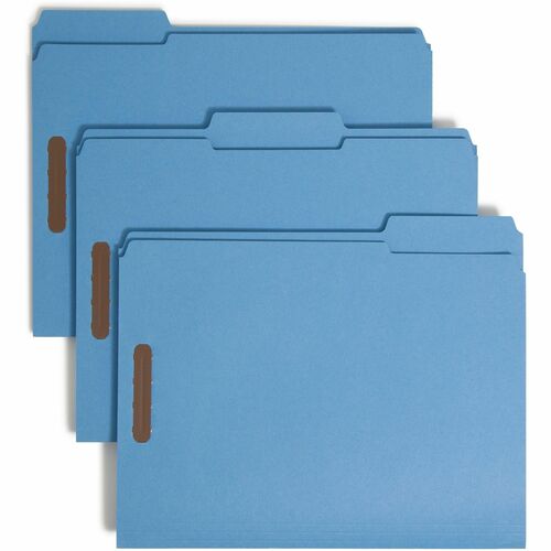 Smead  Folders, 2 Fasteners, 1/3 AST Tab Cut, Letter, 50/BX, Blue