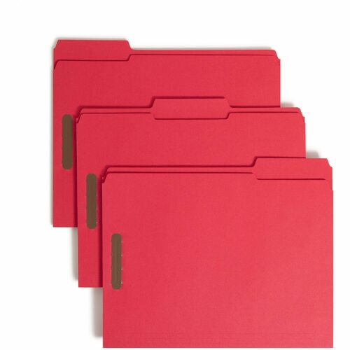 Smead  Folders, 2 Fasteners, 1/3 AST Tab Cut, Letter, 50/BX, Red