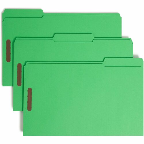 Smead  Folders, 2 Fasteners, 1/3 AST Tab Cut, Legal, 50/BX, Green