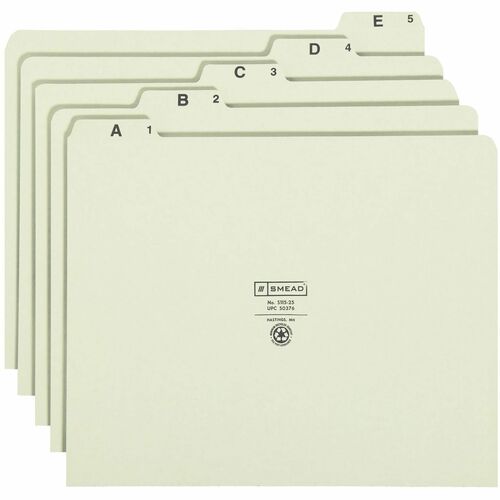 Smead  Pressbrd File Guides, A-Z, 1/5 Self Tab, Letter, GY/Green