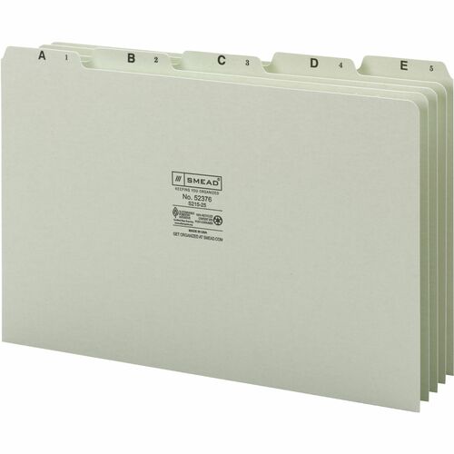 Smead  Pressbrd File Guides, A-Z, 1/5 Self Tab, Legal, GY/Green