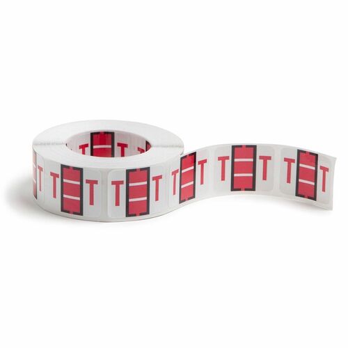 Smead  Color Code Labels, "T", 1"x1-1/4", 500/RL, Red