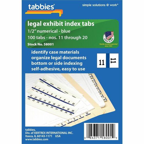Tabbies  Legal Index Tabs, 11-20, 100/PK, Blue Edge