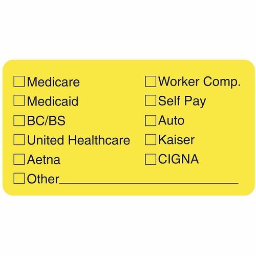 Tabbies  Insurance Labels, f/ Medical Office,3-1/4"x1-3/4",250/RL,YW