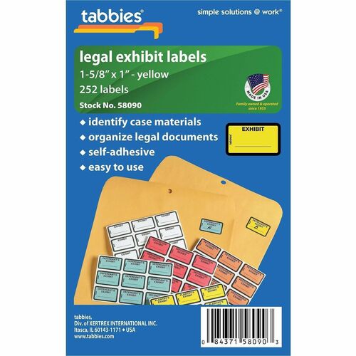 Tabbies  Legal Exhibit Labels, "Exhibit",1-5/8"x1",252/PK,Yellow