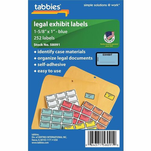 Tabbies  Legal Exhibit Labels, "Exhibit",1-5/8"x1",252/PK, Blue