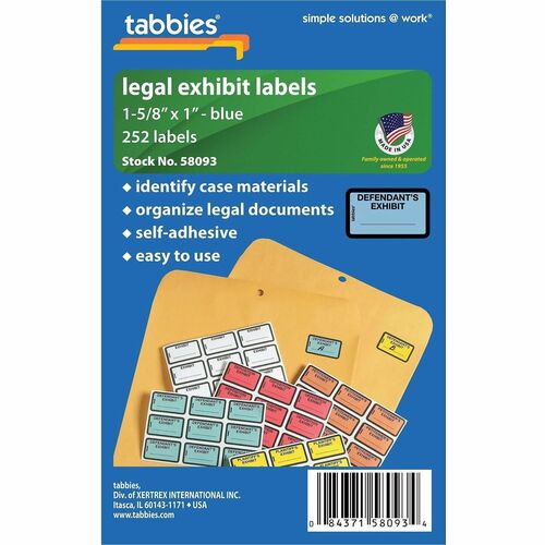 Tabbies  Legal Exhibit Labels, "Defendant", 1-5/8"x1",252/PK,Blue