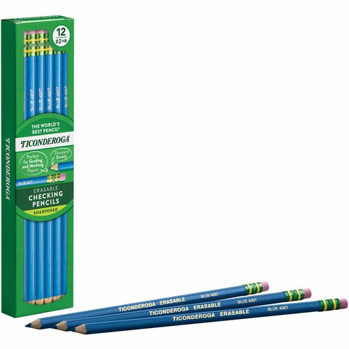 Dixon Ticonderoga Company  Colored Pencils, w/Eraser, Erasable, HB-Med, 1 DZ, Blue