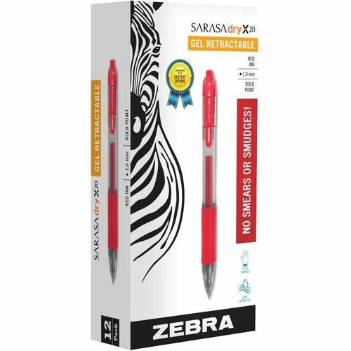 Zebra  Gel Pen, Retractable, Bold Point, 1.0mm, Red Ink