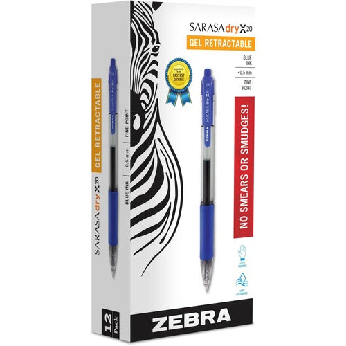 Zebra  Gel Pens, Retractable, Fine Point, .5mm, 1 Dozen,Blue Ink