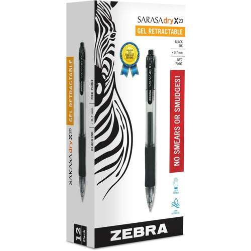 Zebra  Gel Pens, Retractable, Medium Point, .7mm, 1 Dozen,Black Ink