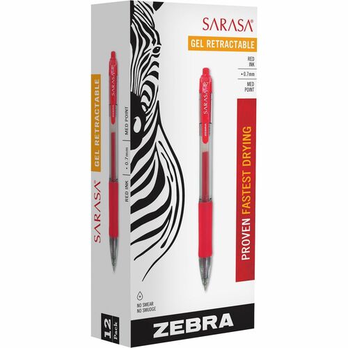 Zebra  Gel Pens, Retractable, Medium Point, .7mm, 1 Dozen,Red Ink