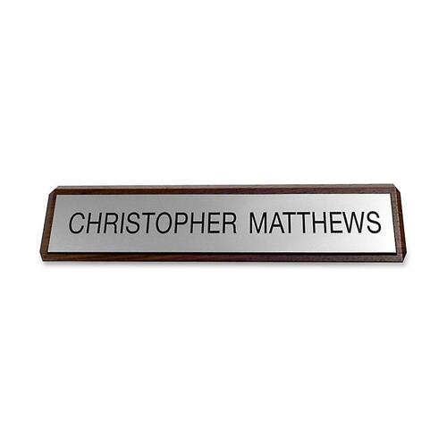 Shachihata Inc  Nameplate,Customizable,Plastic,Wood Backing,2"x10",Woodgrain