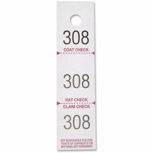 Sparco  Coat Check Tickets, 3-Part, 500/PK, White