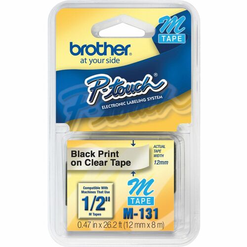 Brother  Non-Laminated Lettering Tape,1/2" Size,Black/Clear