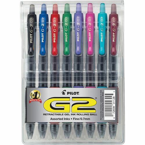Pilot  Gel Pen,Retractable/Refillable,Fine Point,8/PK,AST Ink